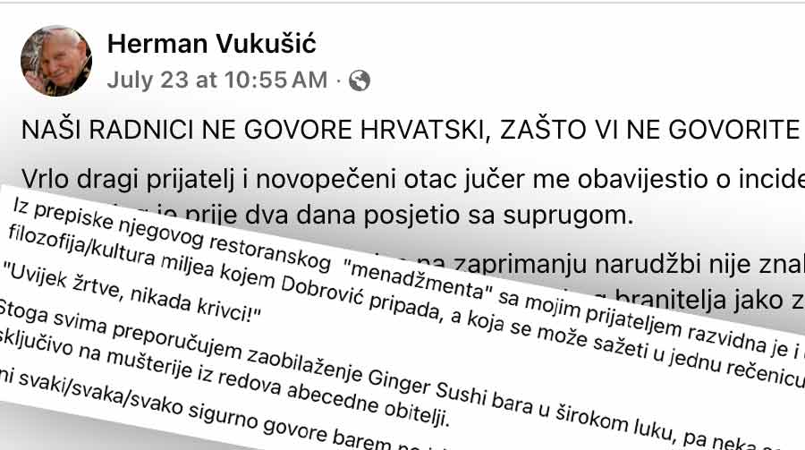 SLUČAJ GINGER SUSHI Čini se da je psihijatar Herman Vukušić notorni ksenofob i homofob 